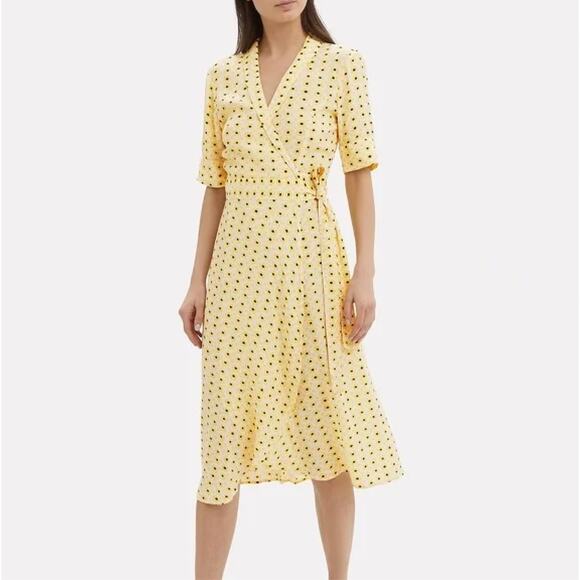 GANNI Yellow Floral Printed Crepe Daisy Wrap Dress EU 34 US 2 XS - Picture 1 of 7